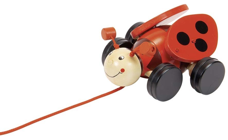 Goki - Jucarie de tras cu roti - Buburuza Lil din lemn -